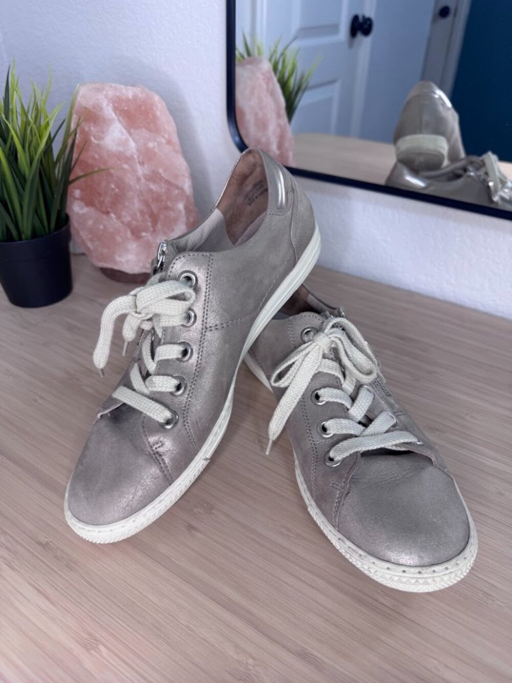 Paul Green Metallic Pewter Suede Side Zip Sneakers US 9 / UK 6.5 Luxury Comfort